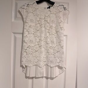 BCBG White Lace Peplum Top with back exposed zipper size M
